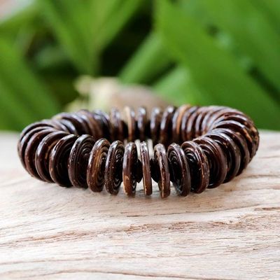Alternate image for Hand Made Coconut Shell Stretch Bracelet Natural Coco