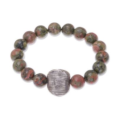 Alternate image for Unakite Beaded Stretch Pendant Bracelet from Thailand Natural Mind