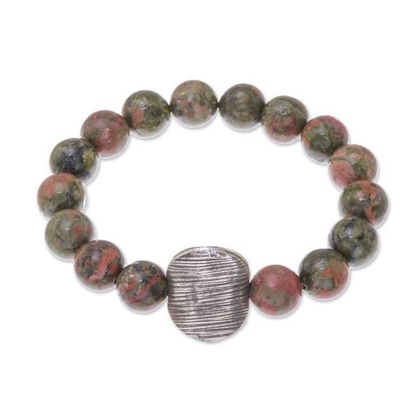 Alternate image for Unakite Beaded Stretch Pendant Bracelet from Thailand Natural Mind