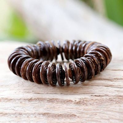 Alternate image for Hand Made Coconut Shell Stretch Bracelet Natural Coco