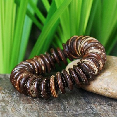 Alternate image for Hand Made Coconut Shell Stretch Bracelet Natural Coco