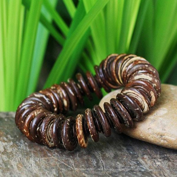 Alternate image for Hand Made Coconut Shell Stretch Bracelet Natural Coco
