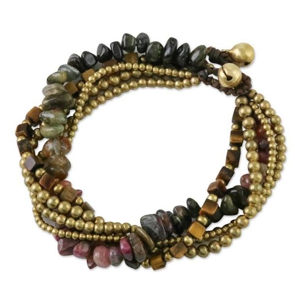 Alternate image for Tigers Eye and Tourmaline Torsade Bracelet from Thailand Boho Cool
