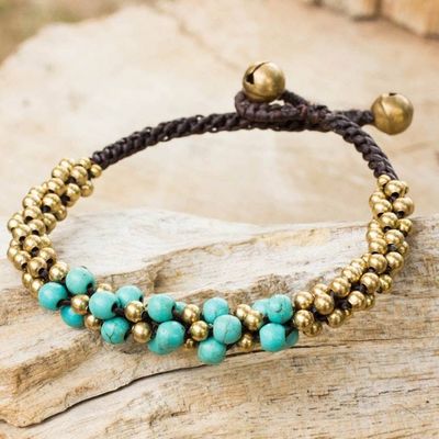 Primary image for Turquoise Colored Thai Beaded Bracelet with Brass Aqua Helix
