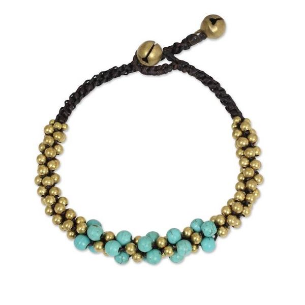 Alternate image for Turquoise Colored Thai Beaded Bracelet with Brass Aqua Helix