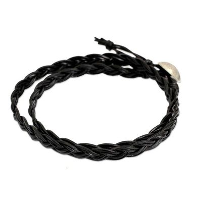 Alternate image for Black Braided Leather Bracelet with Hill Tribe Silver Black Braid
