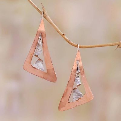 Alternate image for Modern Copper and Sterling Silver Drop Earrings from Bali Modern Vision