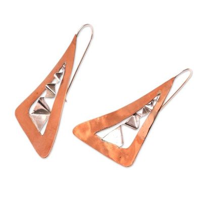 Alternate image for Modern Copper and Sterling Silver Drop Earrings from Bali Modern Vision