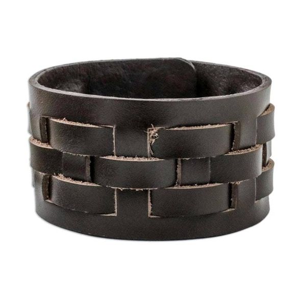Alternate image for Brown Leather Bracelet with Lattice Style Weaving Moto Chic in Brown