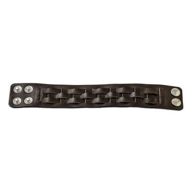 Alternate image for Brown Leather Bracelet with Lattice Style Weaving Moto Chic in Brown