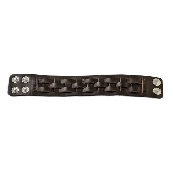 Alternate image for Brown Leather Bracelet with Lattice Style Weaving Moto Chic in Brown