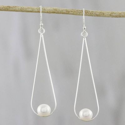 Primary image for Cultured Pearl and Silver Dangle Earrings from Thailand White Elegance