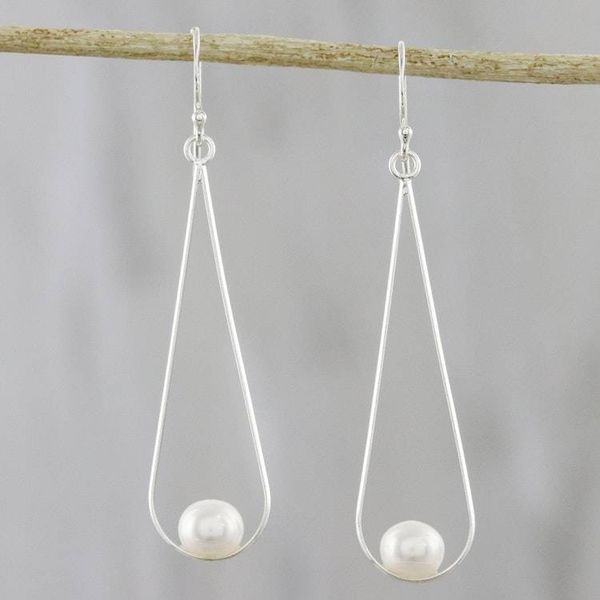 Alternate image for Cultured Pearl and Silver Dangle Earrings from Thailand White Elegance