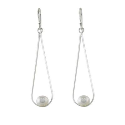 Alternate image for Cultured Pearl and Silver Dangle Earrings from Thailand White Elegance
