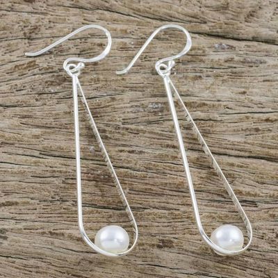 Alternate image for Cultured Pearl and Silver Dangle Earrings from Thailand White Elegance