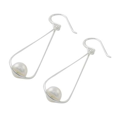 Alternate image for Cultured Pearl and Silver Dangle Earrings from Thailand White Elegance