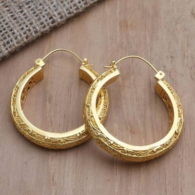 Primary image for Artisan Crafted Gold-Plated Hoop Earrings from Bali Admiring Beauty