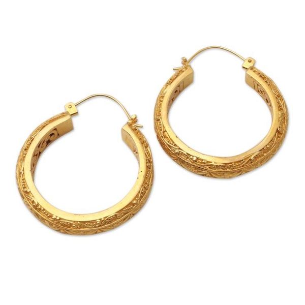 Alternate image for Artisan Crafted Gold-Plated Hoop Earrings from Bali Admiring Beauty