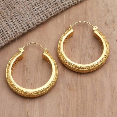 Alternate image for Artisan Crafted Gold-Plated Hoop Earrings from Bali Admiring Beauty