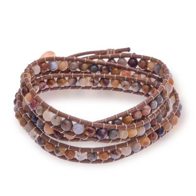 Alternate image for Leather-Accented Jasper Wrap Bracelet with Earthy Palette Brave Melody