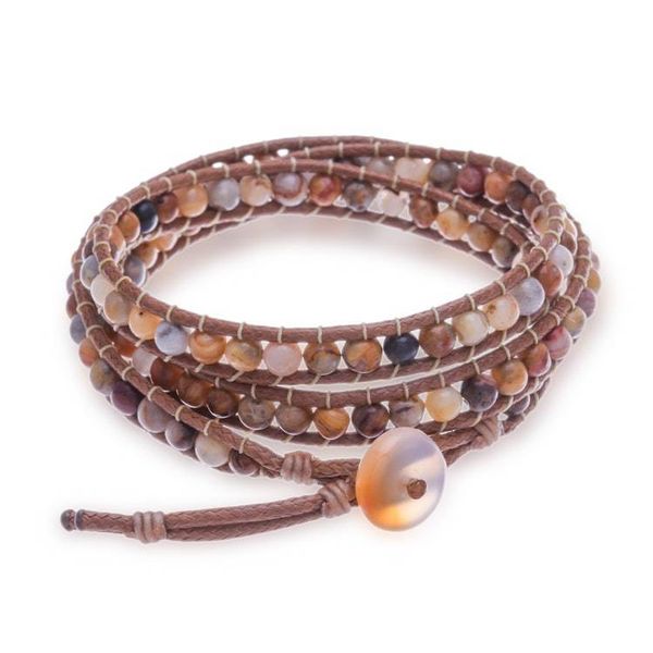 Alternate image for Leather-Accented Jasper Wrap Bracelet with Earthy Palette Brave Melody
