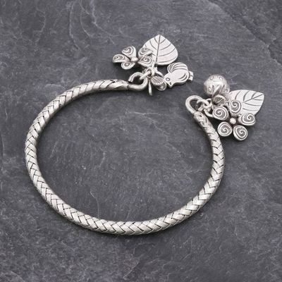 Alternate image for Woven 950 Silver Cuff Bracelet with Charms Springtime Charm