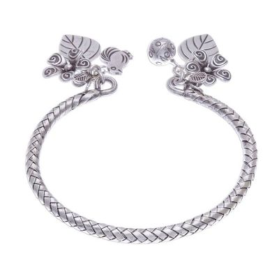 Alternate image for Woven 950 Silver Cuff Bracelet with Charms Springtime Charm