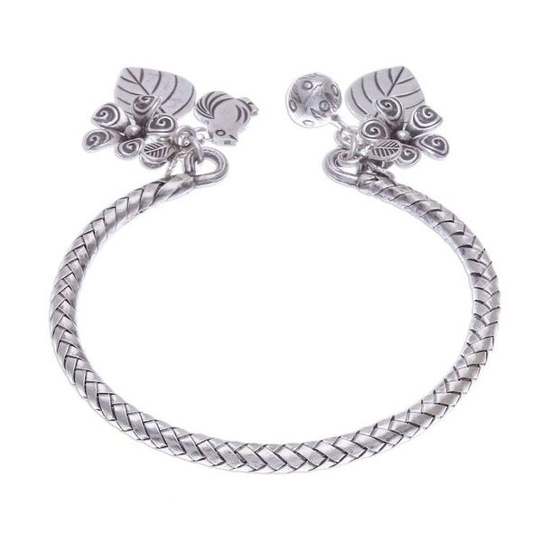 Alternate image for Woven 950 Silver Cuff Bracelet with Charms Springtime Charm