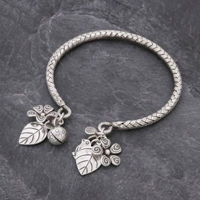 Alternate image for Woven 950 Silver Cuff Bracelet with Charms Springtime Charm