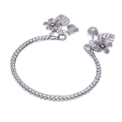 Alternate image for Woven 950 Silver Cuff Bracelet with Charms Springtime Charm
