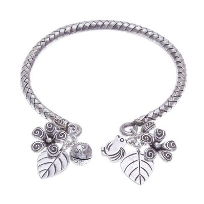 Alternate image for Woven 950 Silver Cuff Bracelet with Charms Springtime Charm