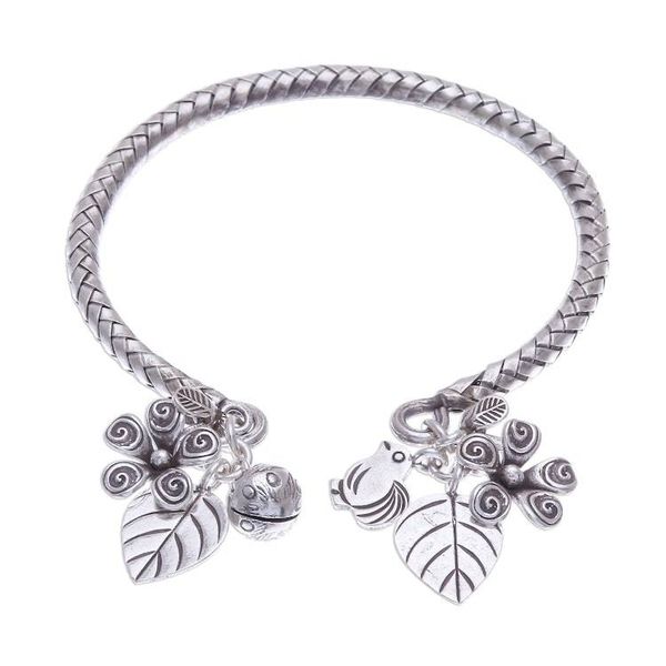 Alternate image for Woven 950 Silver Cuff Bracelet with Charms Springtime Charm