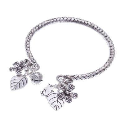 Alternate image for Woven 950 Silver Cuff Bracelet with Charms Springtime Charm