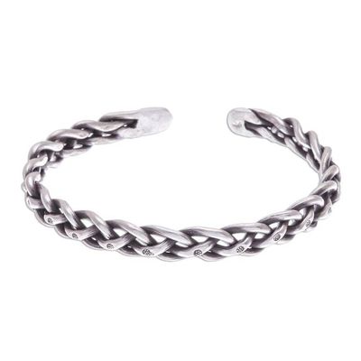 Alternate image for Braided Sterling Silver Cuff Bracelet from Thailand Stepping Stones