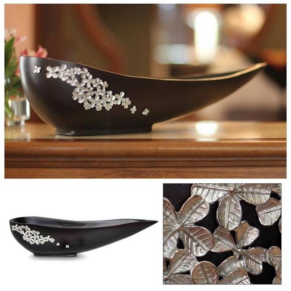 Alternate image for Mango wood and pewter centerpiece Summer Clover
