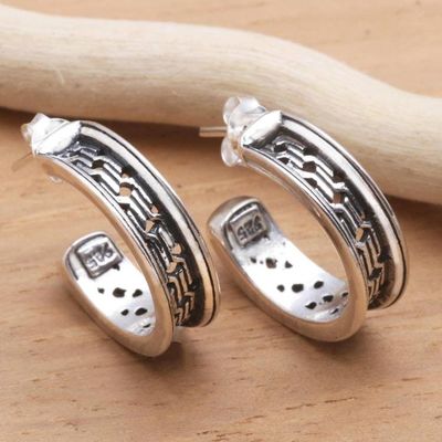Alternate image for Artisan Crafted Sterling Silver Half Hoop Earrings Traction