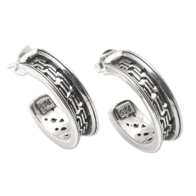 Alternate image for Artisan Crafted Sterling Silver Half Hoop Earrings Traction