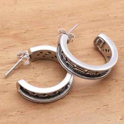Alternate image for Artisan Crafted Sterling Silver Half Hoop Earrings Traction
