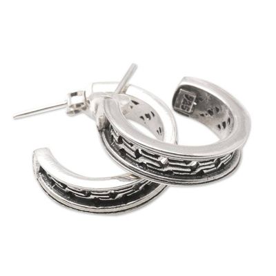 Alternate image for Artisan Crafted Sterling Silver Half Hoop Earrings Traction