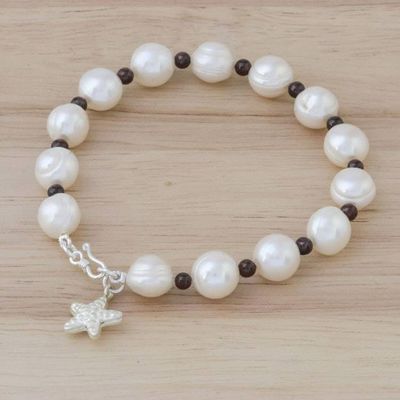 Alternate image for Cultured Pearl Garnet Hill Tribe Silver Starfish Bracelet White Starfish Love