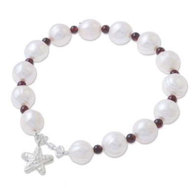 Alternate image for Cultured Pearl Garnet Hill Tribe Silver Starfish Bracelet White Starfish Love