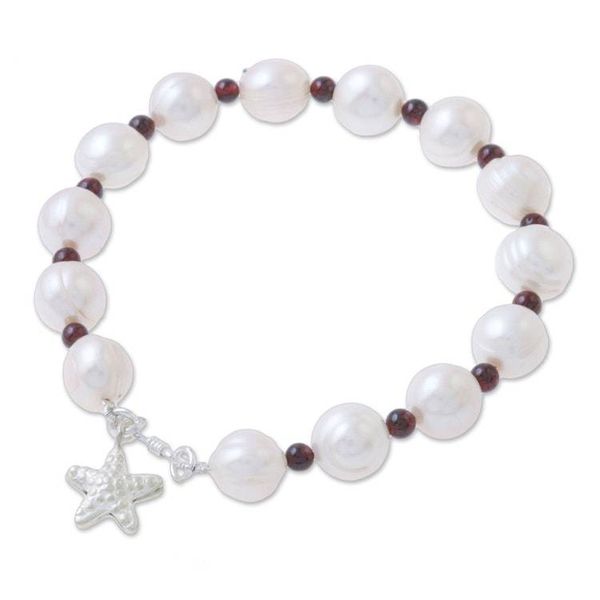 Alternate image for Cultured Pearl Garnet Hill Tribe Silver Starfish Bracelet White Starfish Love