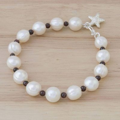 Alternate image for Cultured Pearl Garnet Hill Tribe Silver Starfish Bracelet White Starfish Love