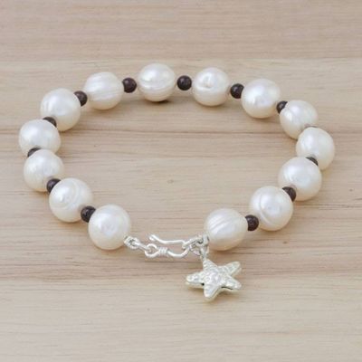 Alternate image for Cultured Pearl Garnet Hill Tribe Silver Starfish Bracelet White Starfish Love
