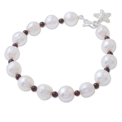Alternate image for Cultured Pearl Garnet Hill Tribe Silver Starfish Bracelet White Starfish Love