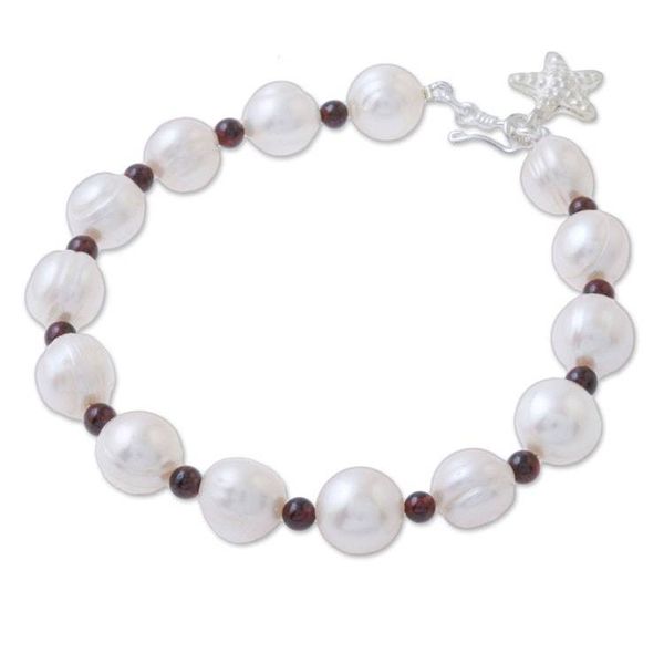 Alternate image for Cultured Pearl Garnet Hill Tribe Silver Starfish Bracelet White Starfish Love