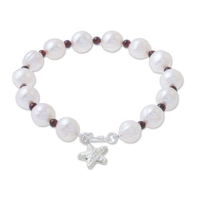 Alternate image for Cultured Pearl Garnet Hill Tribe Silver Starfish Bracelet White Starfish Love