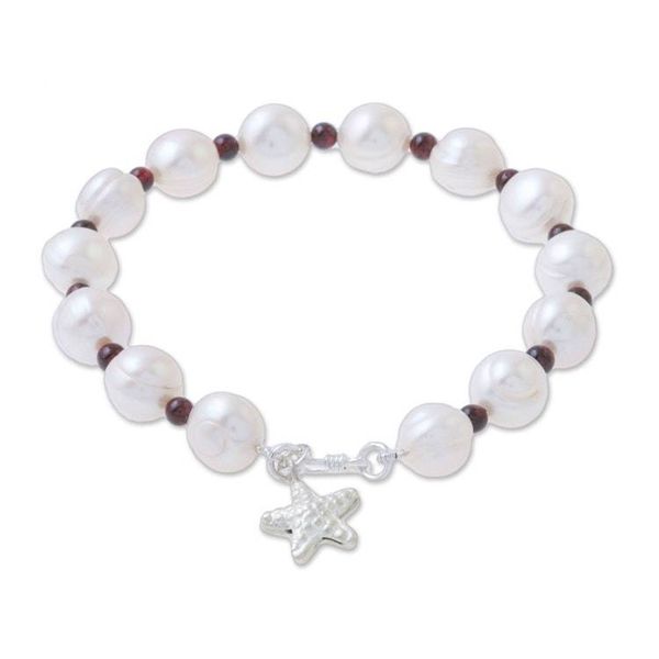 Alternate image for Cultured Pearl Garnet Hill Tribe Silver Starfish Bracelet White Starfish Love