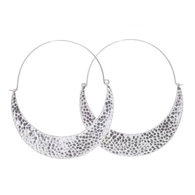 Alternate image for Hammered Sterling Silver Hoop Earrings Crescent Swing
