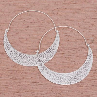 Alternate image for Hammered Sterling Silver Hoop Earrings Crescent Swing